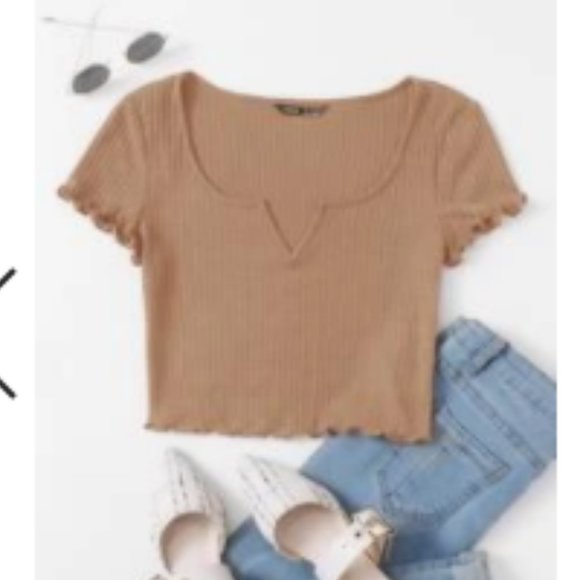 SHEIN Tops - Beige/Brown ribbed crop top NWOT